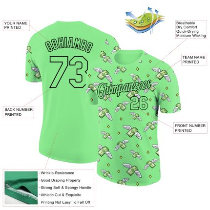 Personalized Pea Green Black 3D Pattern Design Dollar Sign Money Theme Performance T-Shirt