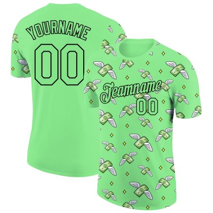 Personalized Pea Green Black 3D Pattern Design Dollar Sign Money Theme Performance T-Shirt