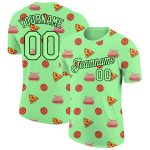 Personalized Pea Green Black 3D Pattern Design Food Pizza And Burger Performance T-Shirt Team Custom Name and Number