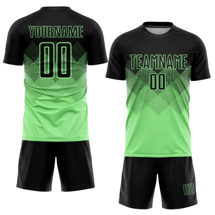 Personalized Pea Green Black Sublimation Soccer Uniform Jersey Team Custom Name and Number
