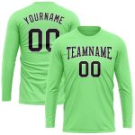 Personalized Pea Green Black-White Long Sleeve Performance T-Shirt Team Custom Name and Number