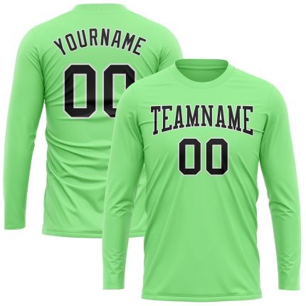 Personalized Pea Green Black-White Long Sleeve Performance T-Shirt Team Custom Name and Number