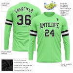 Personalized Pea Green Black-White Long Sleeve Performance T-Shirt Team Custom Name and Number