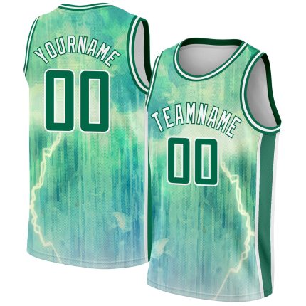 Personalized Pea Green Kelly Green-White Abstract Watercolor Monsoon Authentic City Edition Basketball Jersey Team Custom Name and Number