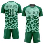 Personalized Pea Green Kelly Green-White Animal Print Sublimation Soccer Uniform Jersey Team Custom Name and Number