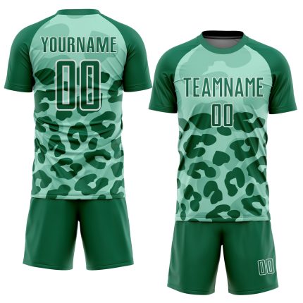 Personalized Pea Green Kelly Green-White Animal Print Sublimation Soccer Uniform Jersey Team Custom Name and Number