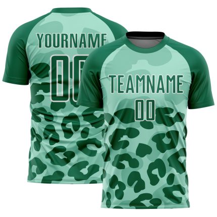 Personalized Pea Green Kelly Green-White Animal Print Sublimation Soccer Uniform Jersey Team Custom Name and Number
