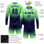 Personalized Pea Green Navy Sublimation Long Sleeve Fade Fashion Soccer Uniform Jersey Team Custom Name and Number