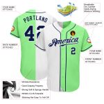 Personalized Pea Green Navy-White Authentic Split Fashion Baseball Jersey Team Custom Name and Number