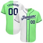 Personalized Pea Green Navy-White Authentic Split Fashion Baseball Jersey Team Custom Name and Number
