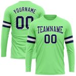 Personalized Pea Green Navy-White Long Sleeve Performance T-Shirt Team Custom Name and Number