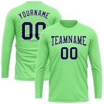 Personalized Pea Green Navy-White Long Sleeve Performance T-Shirt Team Custom Name and Number