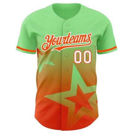 Personalized Pea Green Orange-White 3D Pattern Design Gradient Style Twinkle Star Authentic Baseball Jersey Team Custom Name and Number