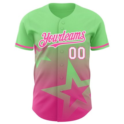 Personalized Pea Green Pink-White 3D Pattern Design Gradient Style Twinkle Star Authentic Baseball Jersey Team Custom Name and Number