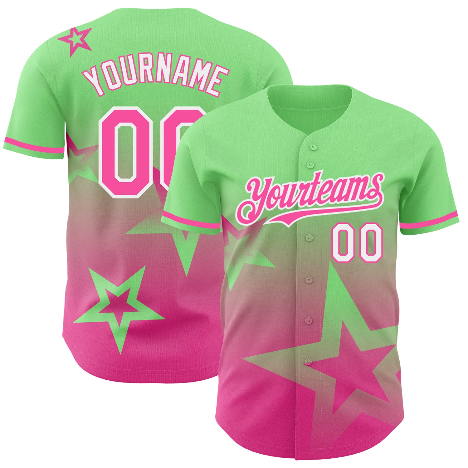 Personalized Pea Green Pink-White 3D Pattern Design Gradient Style Twinkle Star Authentic Baseball Jersey Team Custom Name and Number
