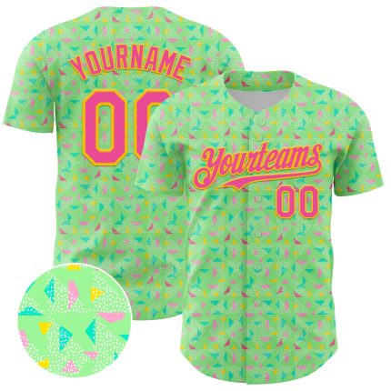Personalized Pea Green Pink-Yellow 3D Pattern Design Geometric Shape Authentic Baseball Jersey Team Custom Name and Number