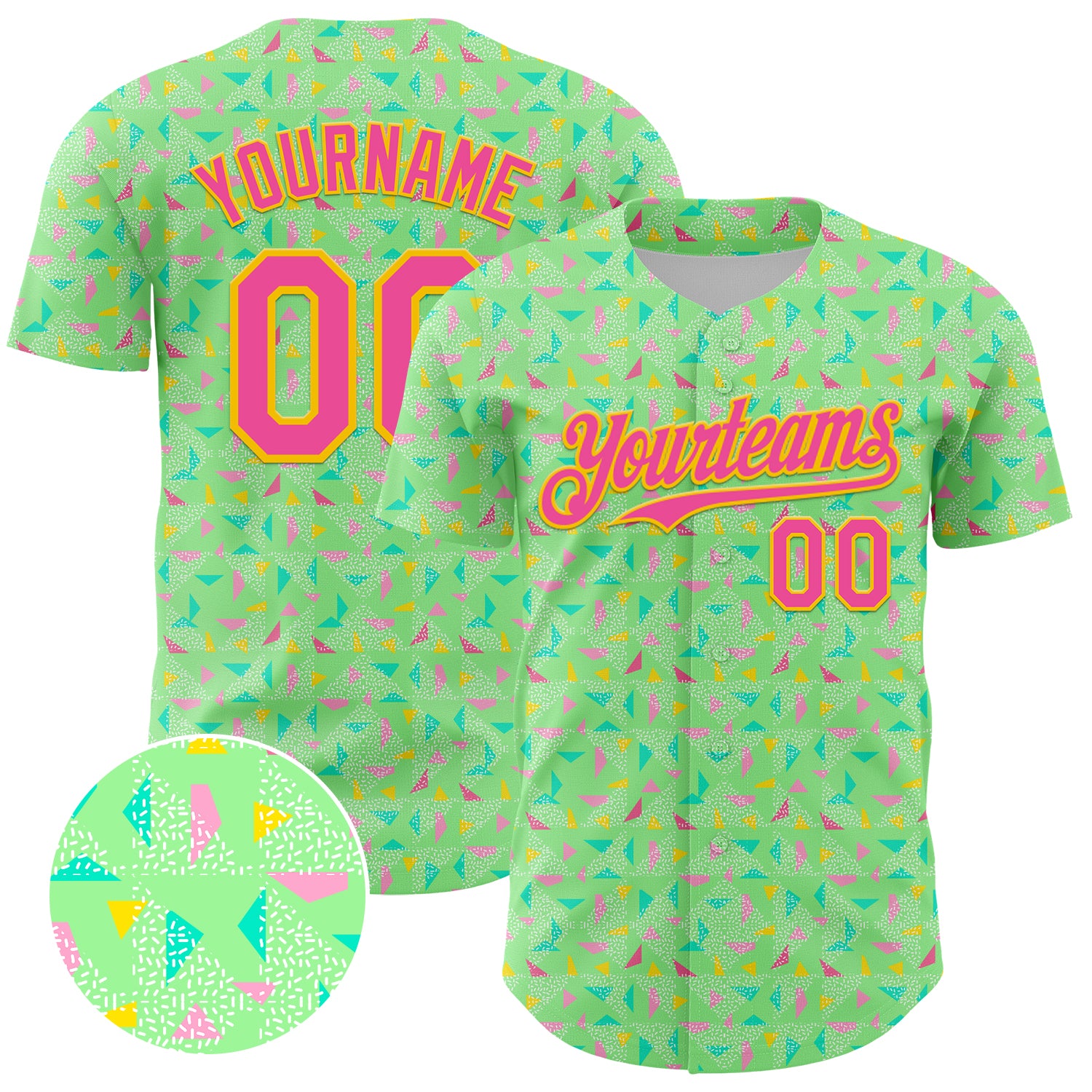Personalized Pea Green Pink-Yellow 3D Pattern Design Geometric Shape Authentic Baseball Jersey Team Custom Name and Number