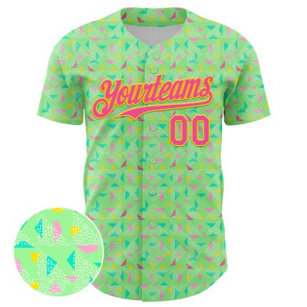 Personalized Pea Green Pink-Yellow 3D Pattern Design Geometric Shape Authentic Baseball Jersey Team Custom Name and Number