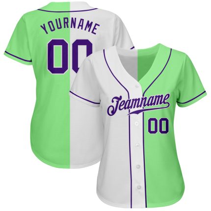Personalized Pea Green Purple-White Authentic Split Fashion Baseball Jersey Team Custom Name and Number