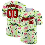 Personalized Pea Green Red-Black 3D Pattern Design Tropical Hawaii Flamingo Performance T-Shirt Team Custom Name and Number