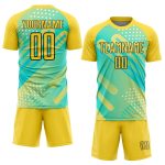 Personalized Pea Green Yellow-Black Abstract Shapes Sublimation Soccer Uniform Jersey Team Custom Name and Number