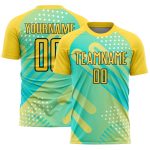 Personalized Pea Green Yellow-Black Abstract Shapes Sublimation Soccer Uniform Jersey Team Custom Name and Number