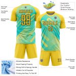 Personalized Pea Green Yellow-Black Abstract Shapes Sublimation Soccer Uniform Jersey Team Custom Name and Number