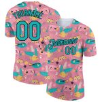 Personalized Pink Aqua-Black 3D Pattern Design Summer Holiday Fish Performance T-Shirt Team Custom Name and Number