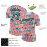 Personalized Pink Aqua-Black 3D Pattern Design Summer Holiday Fish Performance T-Shirt Team Custom Name and Number
