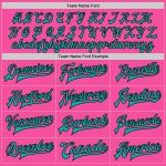 Personalized Pink Aqua-Black Bomber Full-Snap Varsity Letterman Two Tone Jacket Team Custom Name and Number