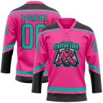 Personalized Pink Aqua-Black Hockey Lace Neck Jersey Team Custom Name and Number