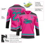 Personalized Pink Aqua-Black Hockey Lace Neck Jersey Team Custom Name and Number