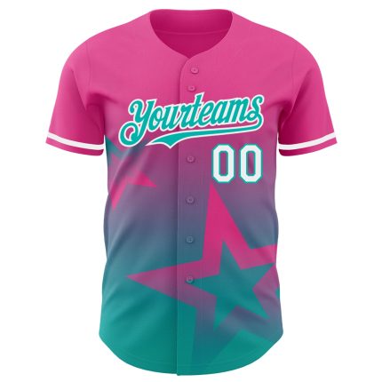 Personalized Pink Aqua-White 3D Pattern Design Gradient Style Twinkle Star Authentic Baseball Jersey Team Custom Name and Number