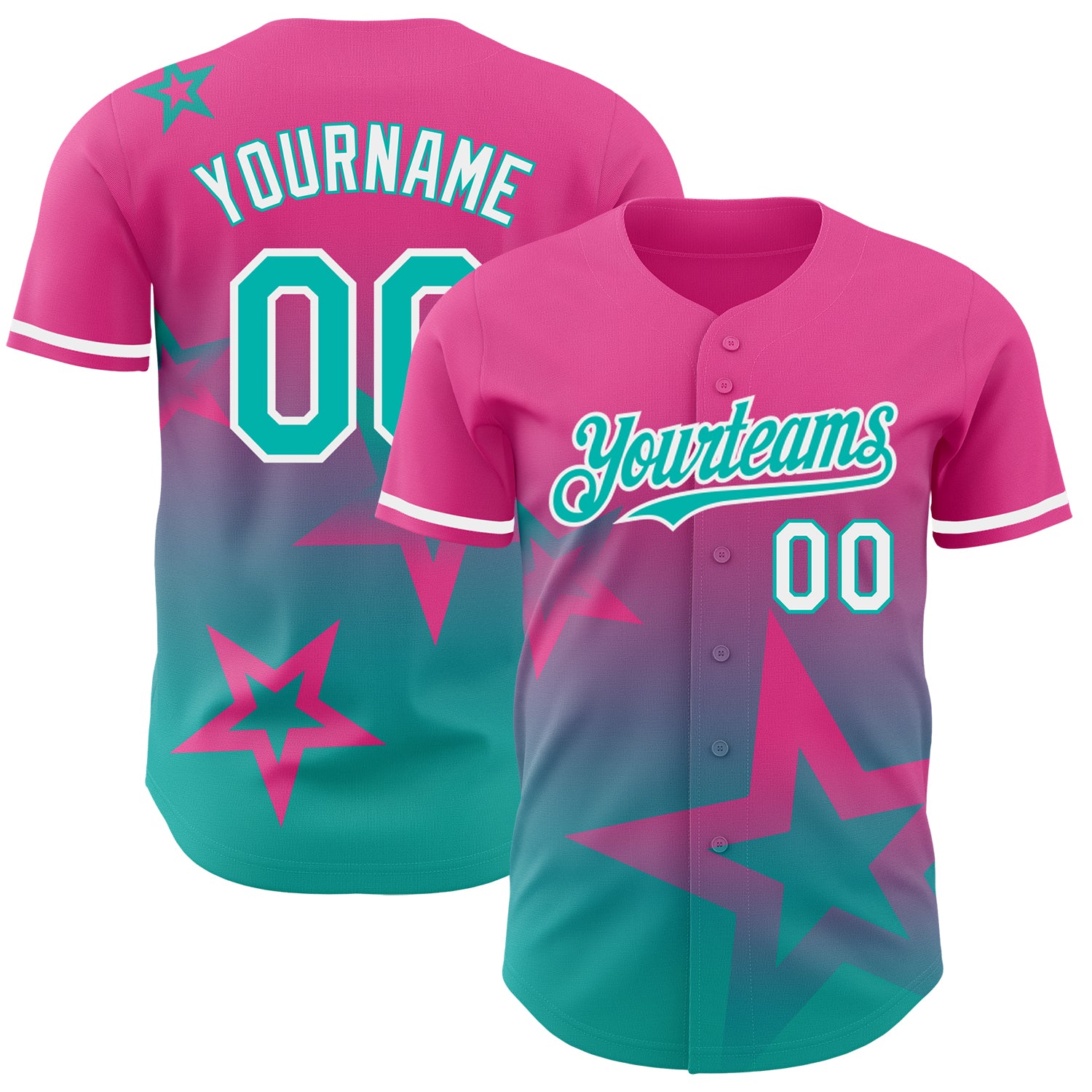 Personalized Pink Aqua-White 3D Pattern Design Gradient Style Twinkle Star Authentic Baseball Jersey Team Custom Name and Number