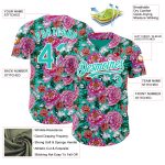 Personalized Pink Aqua-White 3D Pattern Design Northeast China Big Flower Authentic Baseball Jersey Team Custom Name and Number