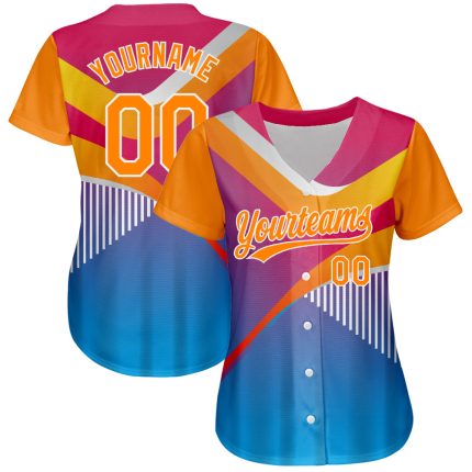 Personalized Pink Bay Orange Light Blue-White 3D Pattern Design Abstract Sport Authentic Baseball Jersey Team Custom Name and Number