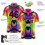 Personalized Pink Black 3D Pattern Design Abstract Iridescent Psychedelic Swirl Fluid Art Performance Golf Polo Shirt Team Custom Name and Number
