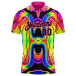 Personalized Pink Black 3D Pattern Design Abstract Iridescent Psychedelic Swirl Fluid Art Performance Golf Polo Shirt Team Custom Name and Number