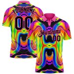 Personalized Pink Black 3D Pattern Design Abstract Iridescent Psychedelic Swirl Fluid Art Performance Golf Polo Shirt Team Custom Name and Number