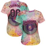 Personalized Pink Black 3D Pattern Design Music Festival Watercolor Colored Musical Notes Authentic Baseball Jersey Team Custom Name and Number