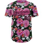 Personalized Pink Black 3D Pattern Design Northeast China Big Flower Authentic Baseball Jersey Team Custom Name and Number