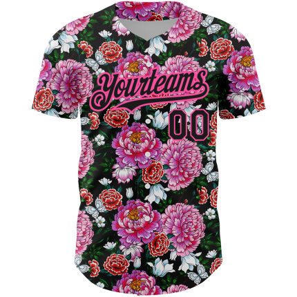 Personalized Pink Black 3D Pattern Design Northeast China Big Flower Authentic Baseball Jersey Team Custom Name and Number