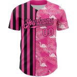 Personalized Pink Black 3D Pattern Design Tropical Palm Leaves And Famingo Authentic Baseball Jersey Team Custom Name and Number