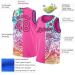 Personalized Pink Black 3D Pattern Tropical Hawaii Palm Leaves Authentic Basketball Jersey Team Custom Name and Number