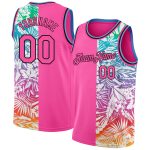 Personalized Pink Black 3D Pattern Tropical Hawaii Palm Leaves Authentic Basketball Jersey Team Custom Name and Number
