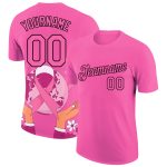 Personalized Pink Black 3D Pink Ribbon Breast Cancer Performance T-Shirt