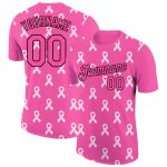 Personalized Pink Black 3D Pink Ribbon Breast Cancer Performance T-Shirt Team Custom Name and Number