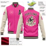 Personalized Pink Black-Cream Bomber Full-Snap Varsity Letterman Two Tone Jacket
