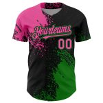 Personalized Pink Black-Grass Green 3D Pattern Design Abstract Brush Stroke Authentic Baseball Jersey Team Custom Name and Number