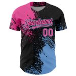 Personalized Pink Black-Light Blue 3D Pattern Design Abstract Brush Stroke Authentic Baseball Jersey Team Custom Name and Number
